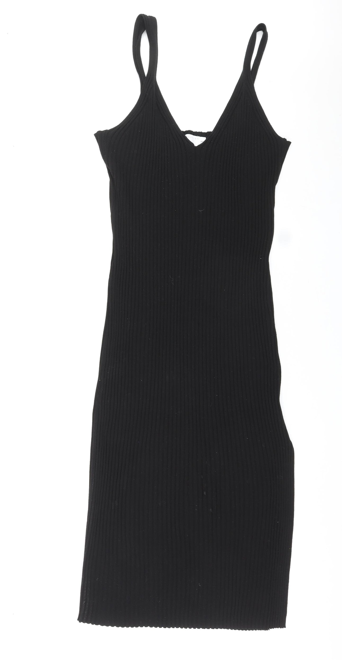 ASOS Womens Black Viscose Bodycon Size 18 V-Neck Pullover - Side Slit Ribbed