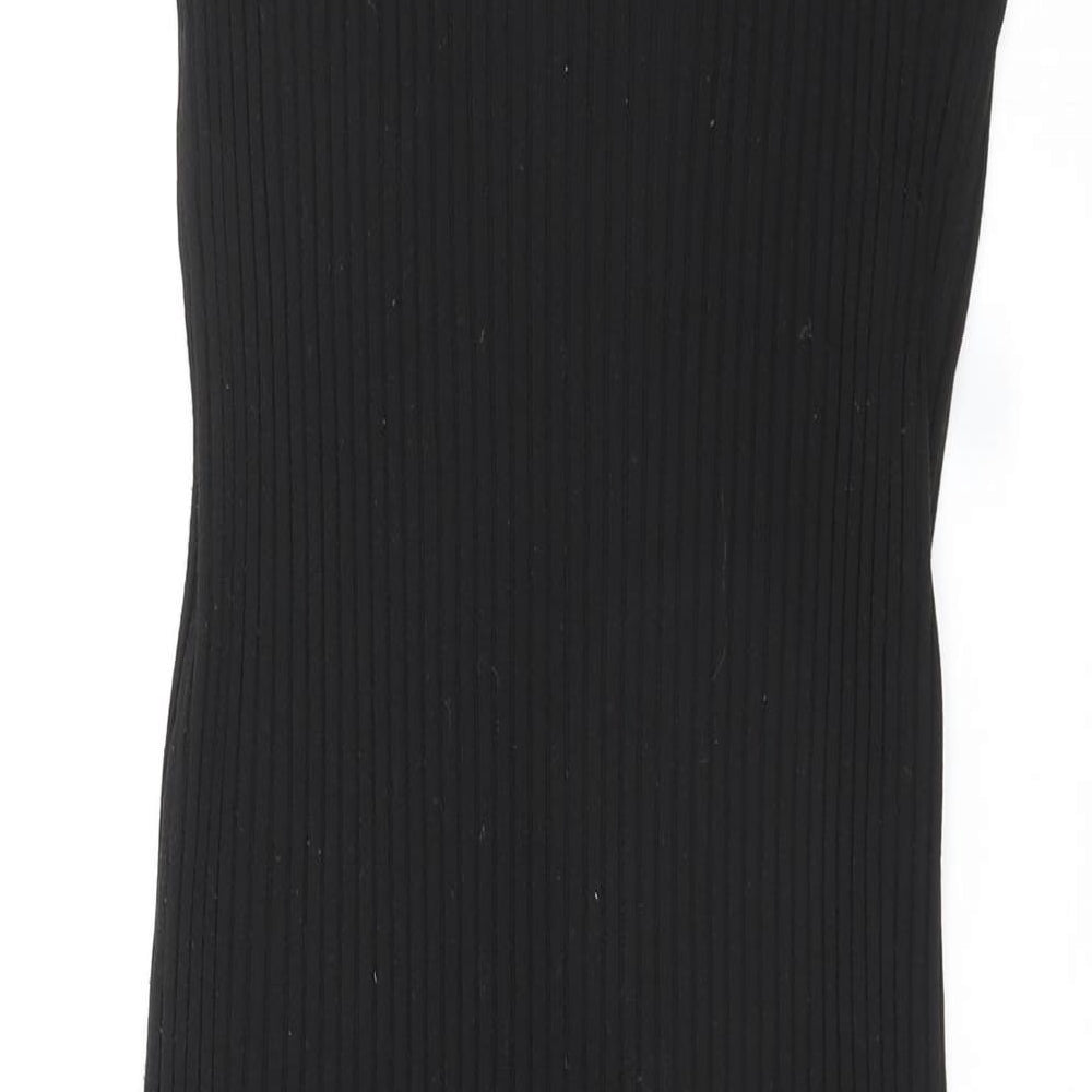 ASOS Womens Black Viscose Bodycon Size 18 V-Neck Pullover - Side Slit Ribbed