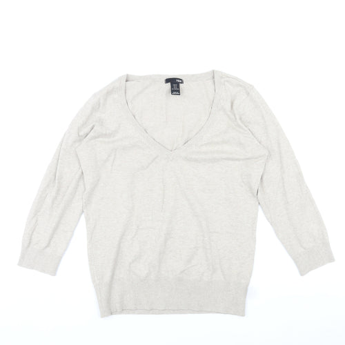 H&M Womens Grey V-Neck Cotton Pullover Jumper Size M