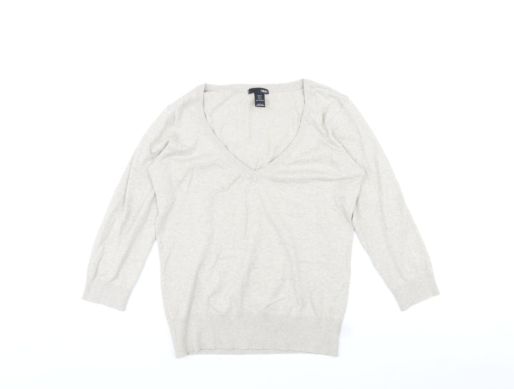 H&M Womens Grey V-Neck Cotton Pullover Jumper Size M