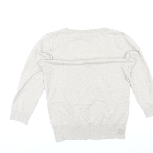 H&M Womens Grey V-Neck Cotton Pullover Jumper Size M