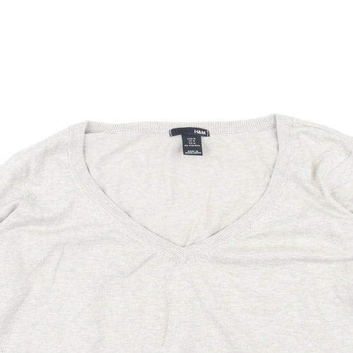 H&M Womens Grey V-Neck Cotton Pullover Jumper Size M