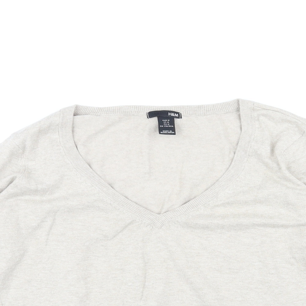 H&M Womens Grey V-Neck Cotton Pullover Jumper Size M