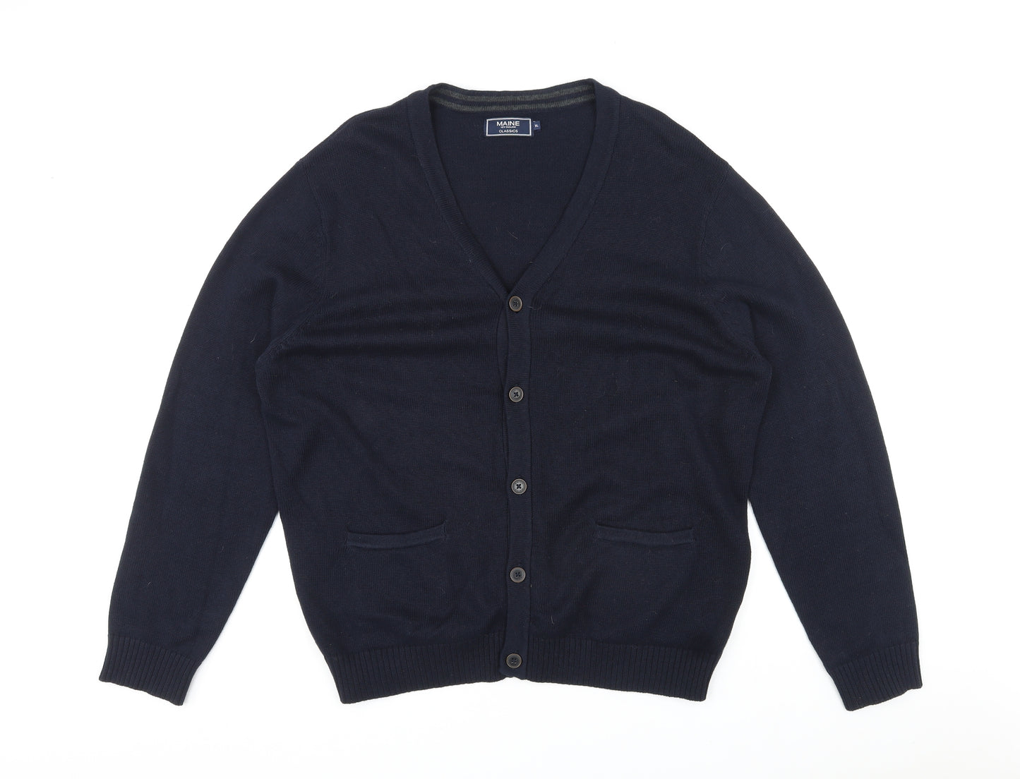 Maine Mens Blue V-Neck Cotton Cardigan Jumper Size XL Long Sleeve