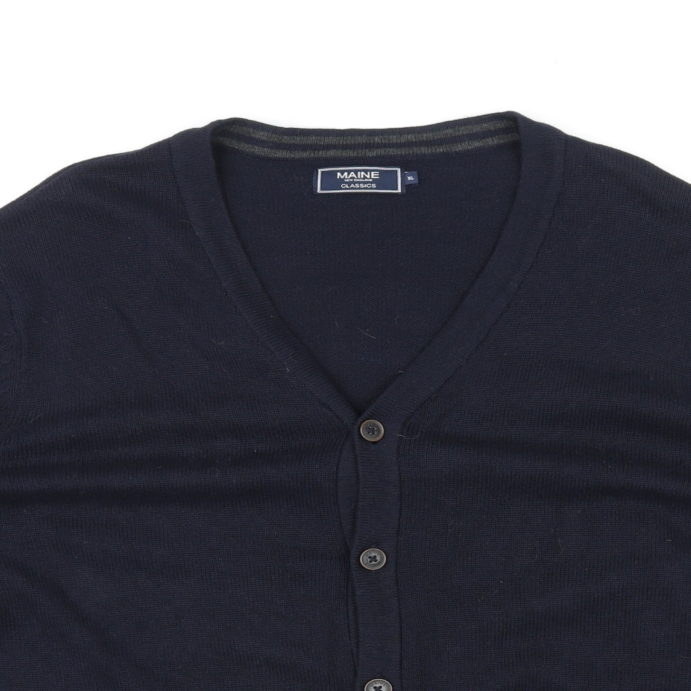 Maine Mens Blue V-Neck Cotton Cardigan Jumper Size XL Long Sleeve
