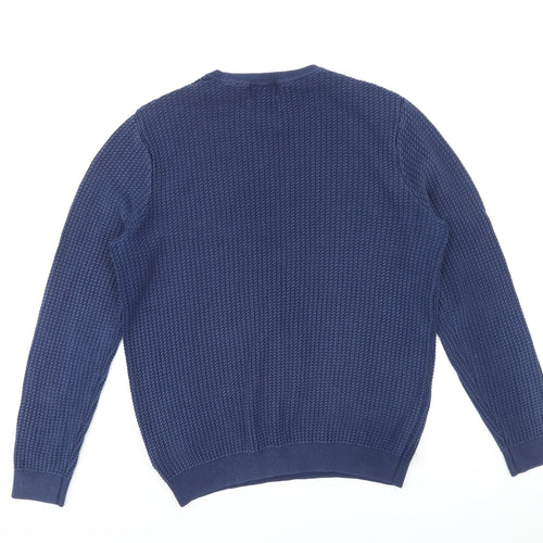 Marks and Spencer Mens Blue Round Neck Cotton Pullover Jumper Size M Long Sleeve
