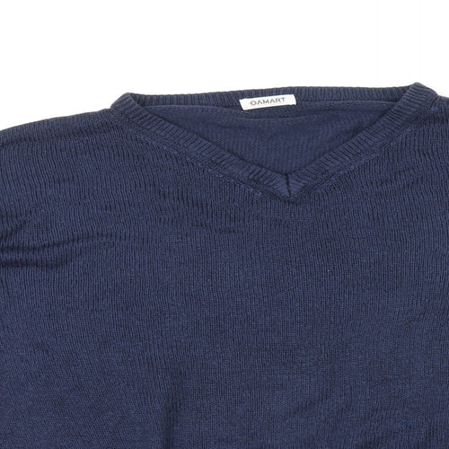 Damart Mens Blue V-Neck Acrylic Pullover Jumper Size L Long Sleeve