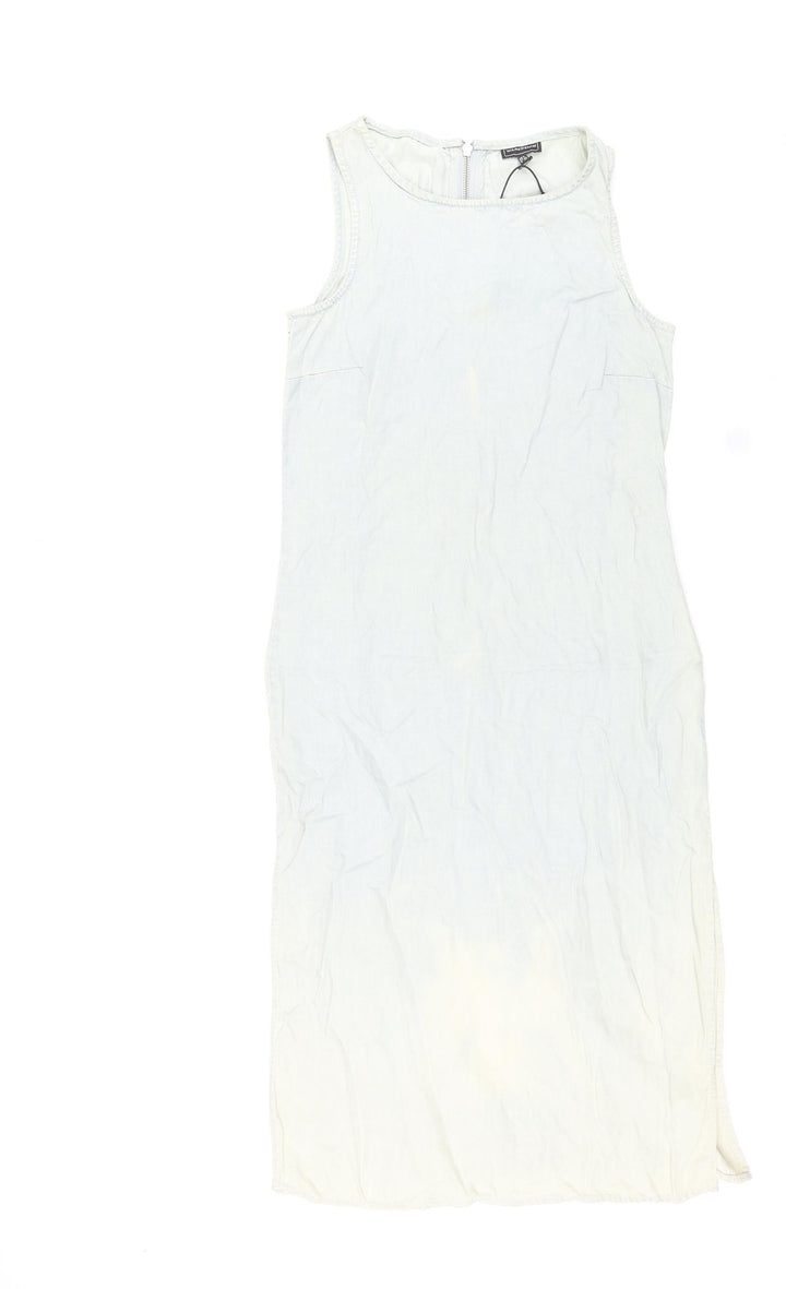 Warehouse Womens Blue Lyocell A-Line Size 8 Round Neck Zip - Distressed Look