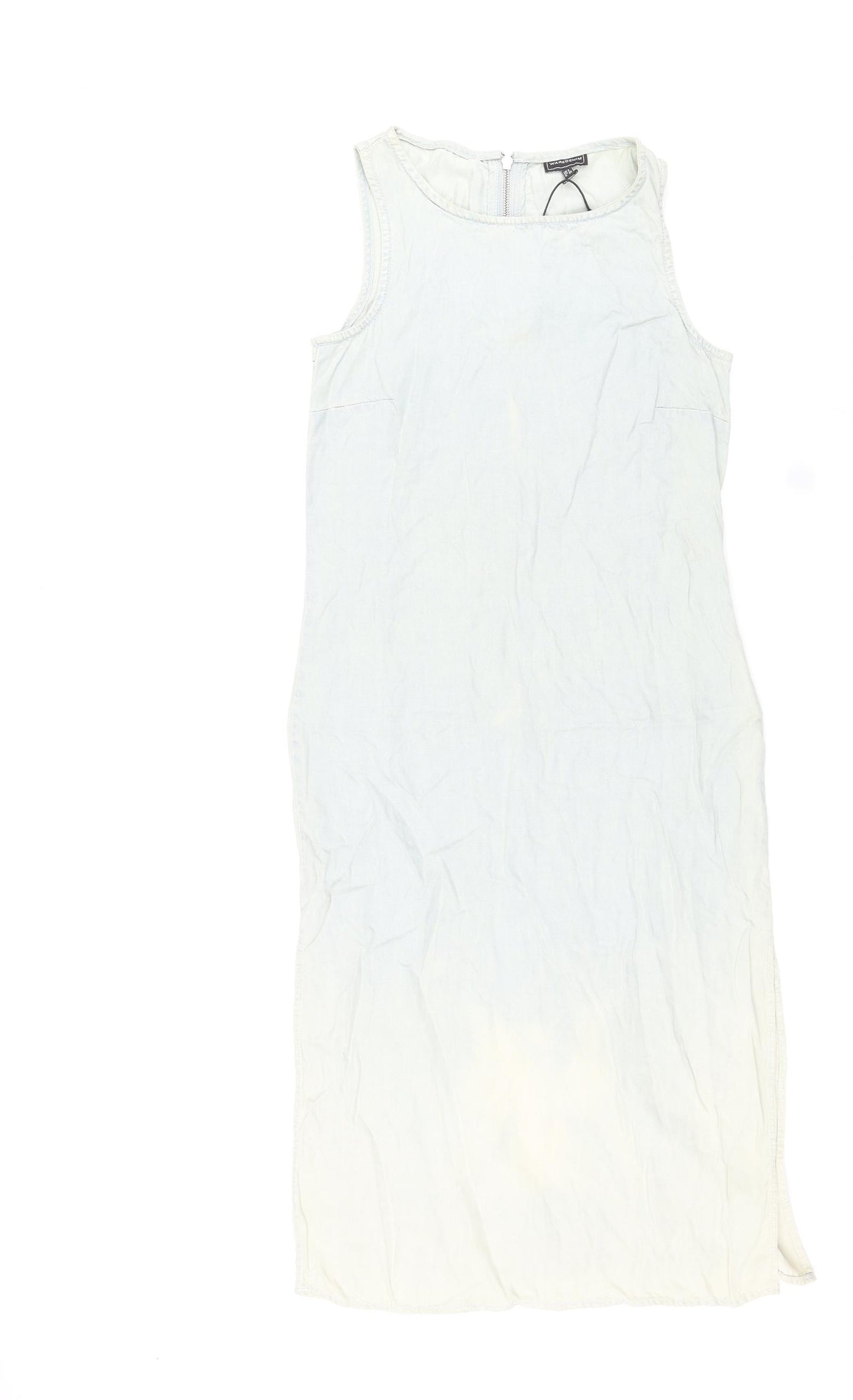 Warehouse Womens Blue Lyocell A-Line Size 8 Round Neck Zip - Distressed Look