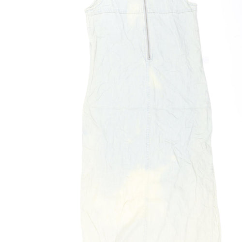 Warehouse Womens Blue Lyocell A-Line Size 8 Round Neck Zip - Distressed Look