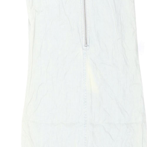 Warehouse Womens Blue Lyocell A-Line Size 8 Round Neck Zip - Distressed Look