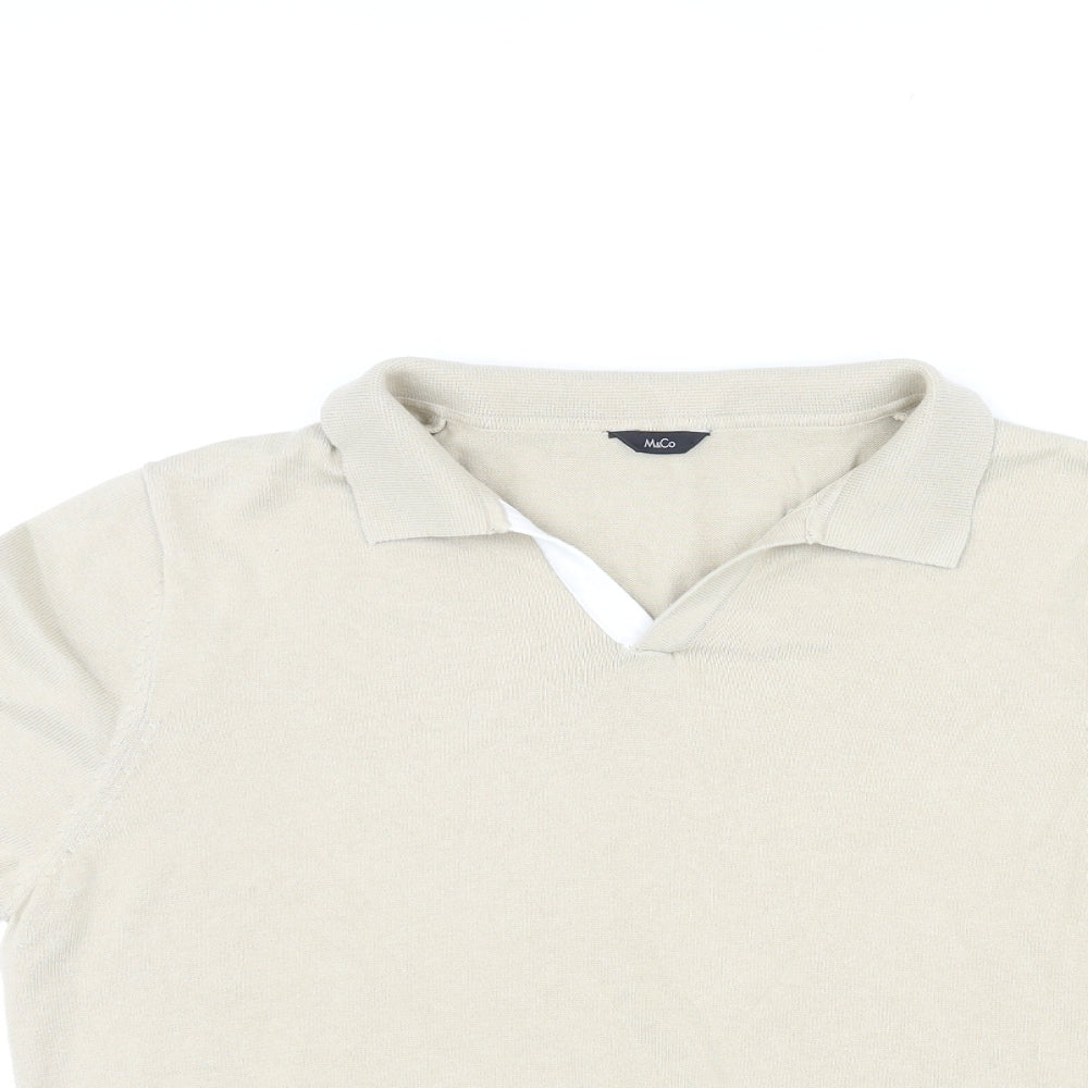 M&Co Mens Beige Cotton Polo Size L Collared Pullover