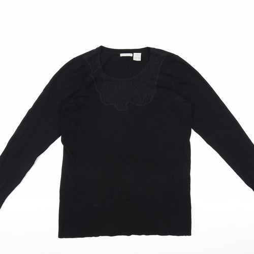 La Redoute Womens Black Viscose Basic T-Shirt Size 8 Crew Neck - Size 8-10, Lace Neckline