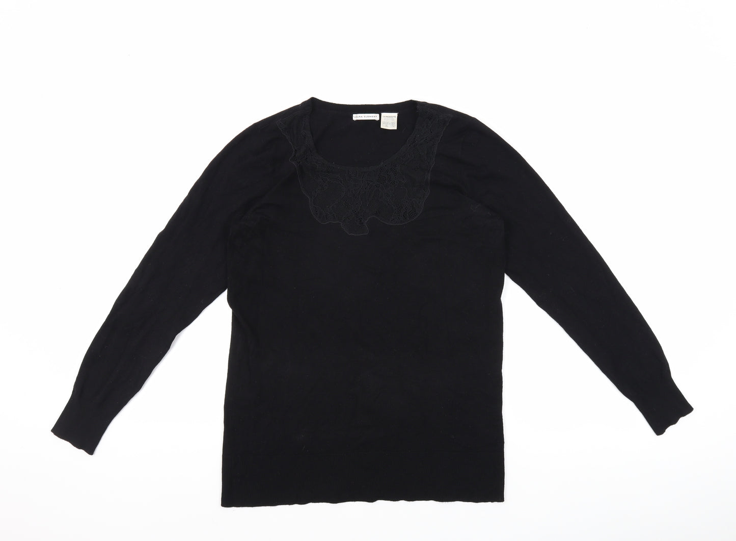 La Redoute Womens Black Viscose Basic T-Shirt Size 8 Crew Neck - Size 8-10, Lace Neckline