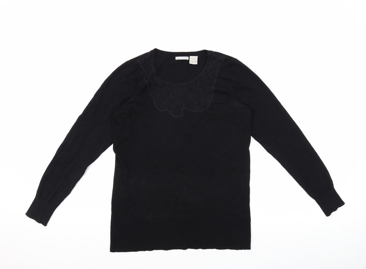 La Redoute Womens Black Viscose Basic T-Shirt Size 8 Crew Neck - Size 8-10, Lace Neckline