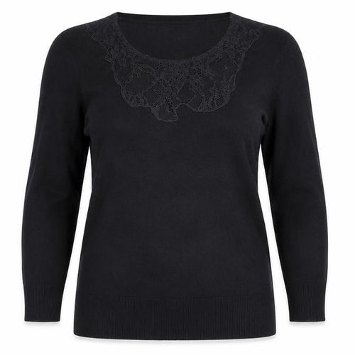La Redoute Womens Black Viscose Basic T-Shirt Size 8 Crew Neck - Size 8-10, Lace Neckline