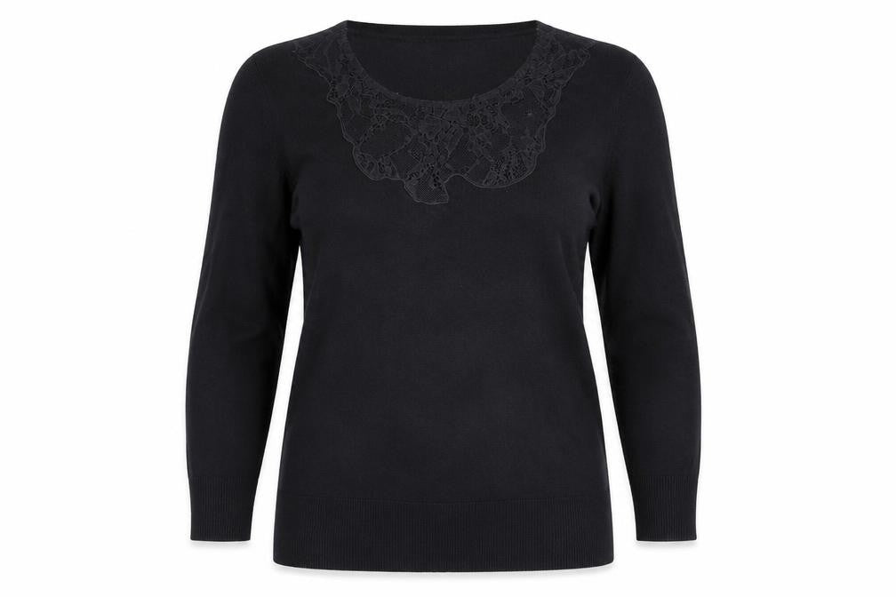 La Redoute Womens Black Viscose Basic T-Shirt Size 8 Crew Neck - Size 8-10, Lace Neckline