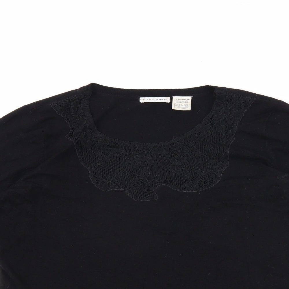 La Redoute Womens Black Viscose Basic T-Shirt Size 8 Crew Neck - Size 8-10, Lace Neckline