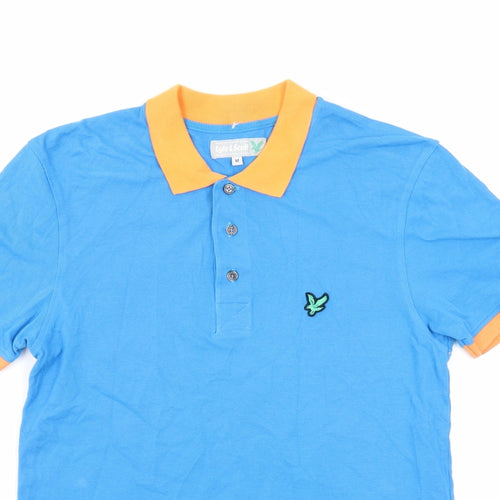 Lyle & Scott Mens Blue 100% Cotton Polo Size M Collared Pullover - Logo Print