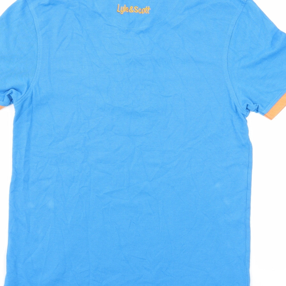 Lyle & Scott Mens Blue 100% Cotton Polo Size M Collared Pullover - Logo Print