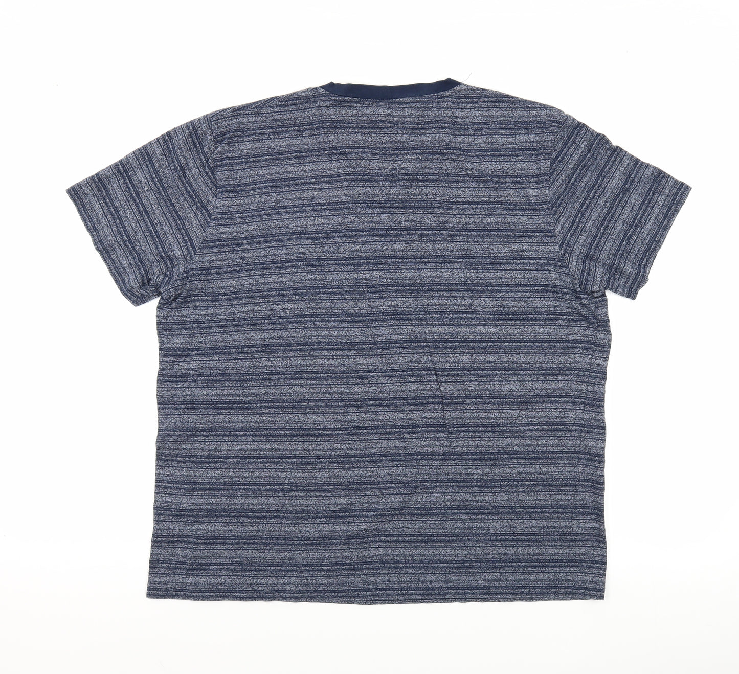 Maine New England Mens Blue Striped Cotton T-Shirt Size L V-Neck - Button Detail on Neckline