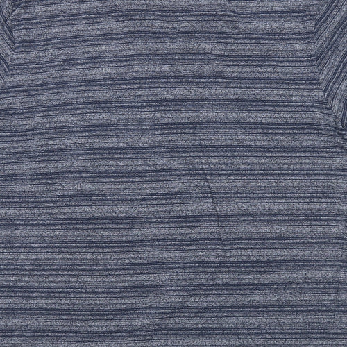 Maine New England Mens Blue Striped Cotton T-Shirt Size L V-Neck - Button Detail on Neckline