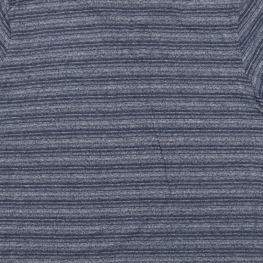 Maine New England Mens Blue Striped Cotton T-Shirt Size L V-Neck - Button Detail on Neckline