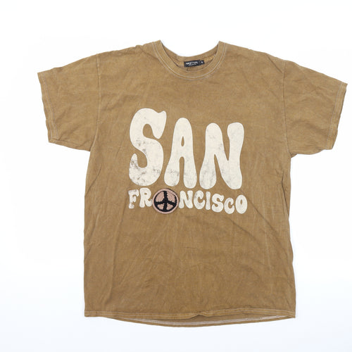 Nasty Gal Womens Brown Polyester Basic T-Shirt Size S Crew Neck - San Francisco, Crochet Detail On Front