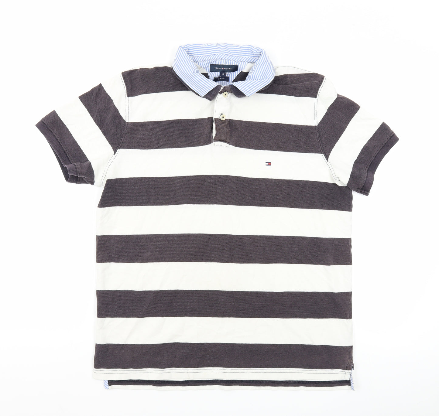 Tommy Hilfiger Mens Multicoloured Striped Polyester Polo Size XL Collared Pullover