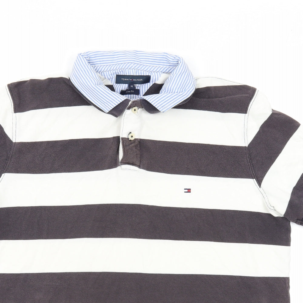 Tommy Hilfiger Mens Multicoloured Striped Polyester Polo Size XL Collared Pullover