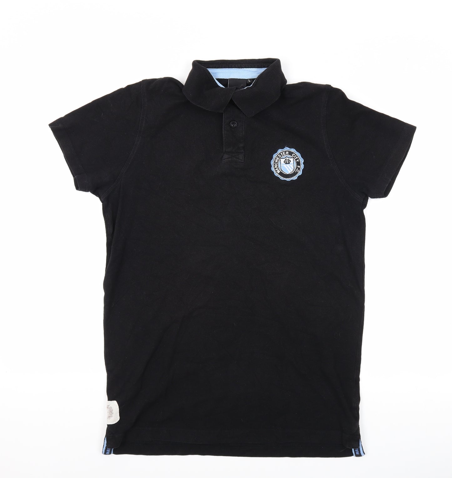MCFC Mens Black 100% Cotton Polo Size L Collared Pullover - Manchester City Football Club