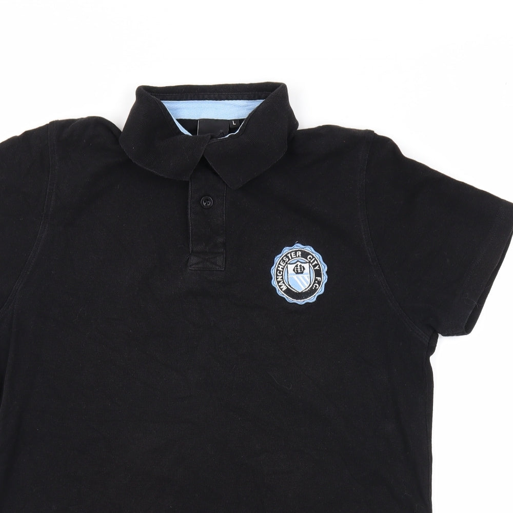 MCFC Mens Black 100% Cotton Polo Size L Collared Pullover - Manchester City Football Club