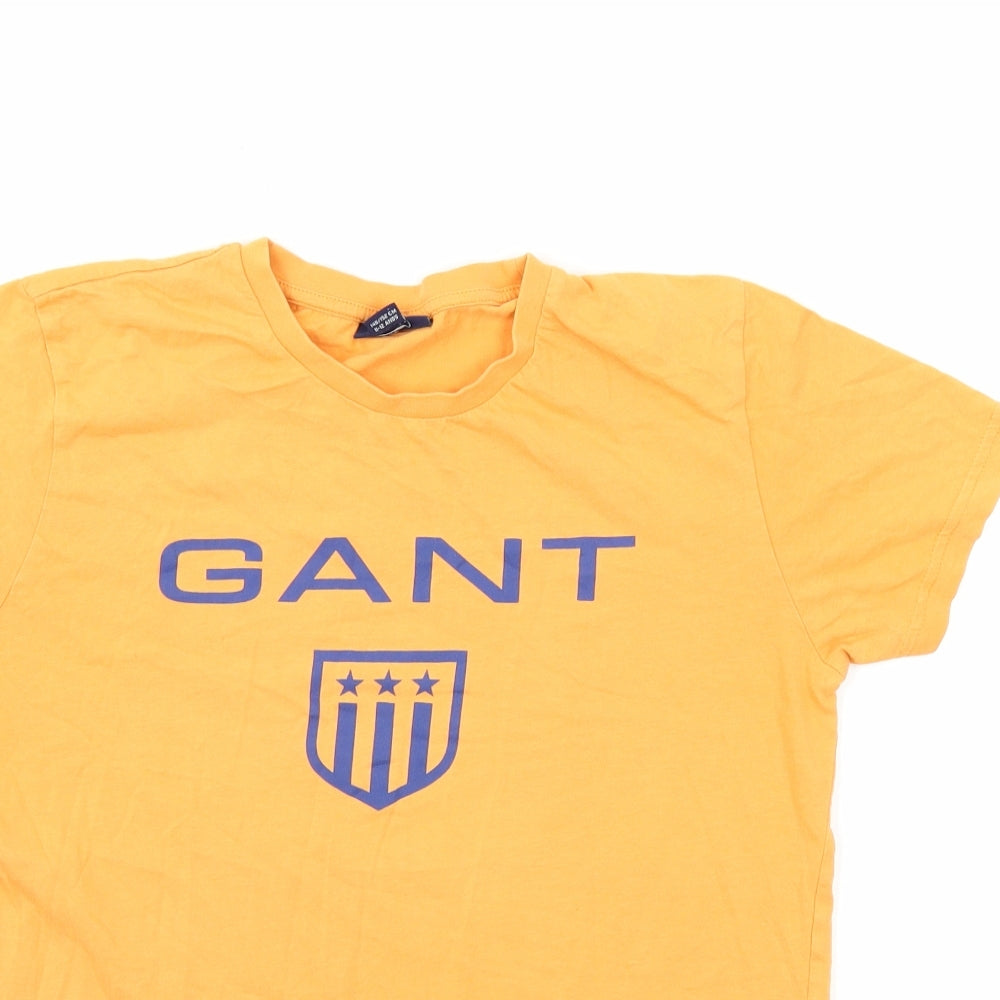 GANT Boys Orange 100% Cotton Basic T-Shirt Size 11-12 Years Crew Neck Pullover - Logo