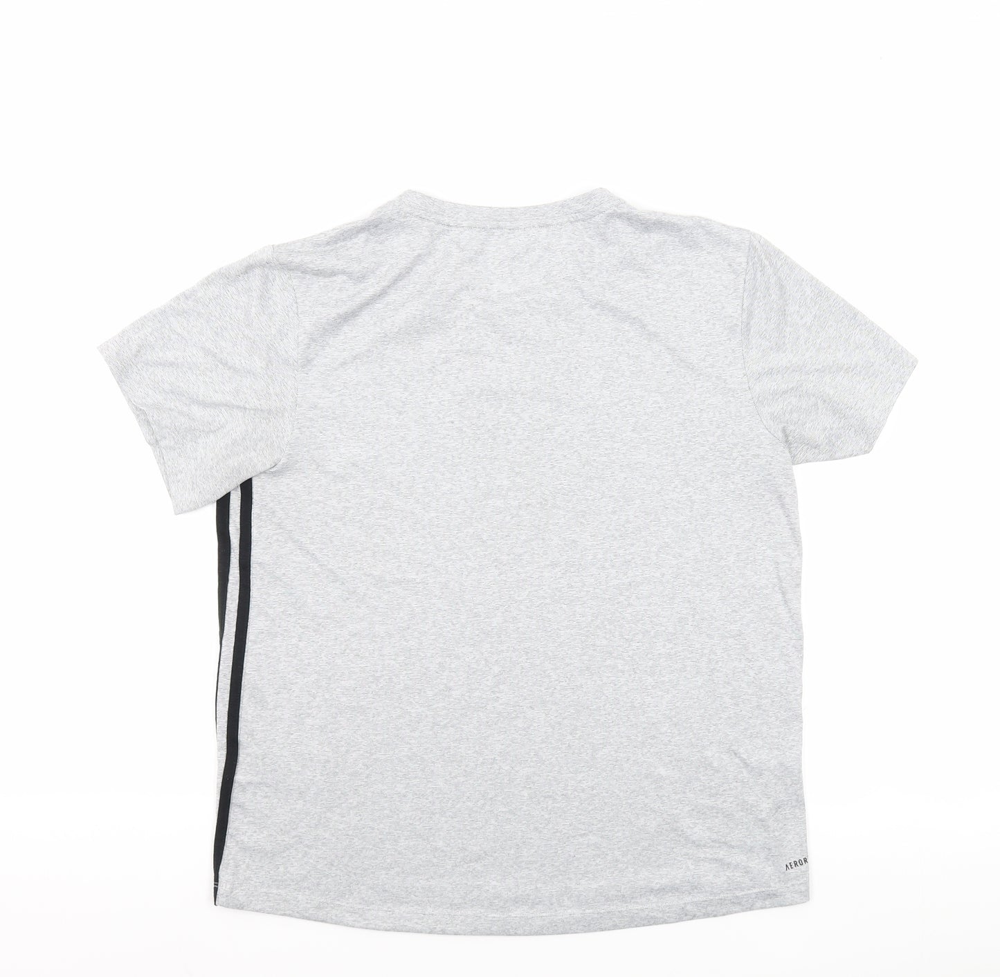 adidas Womens Grey Striped Polyester Basic T-Shirt Size M Crew Neck - Estimated Size M/L