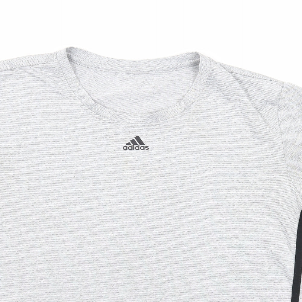 adidas Womens Grey Striped Polyester Basic T-Shirt Size M Crew Neck - Estimated Size M/L