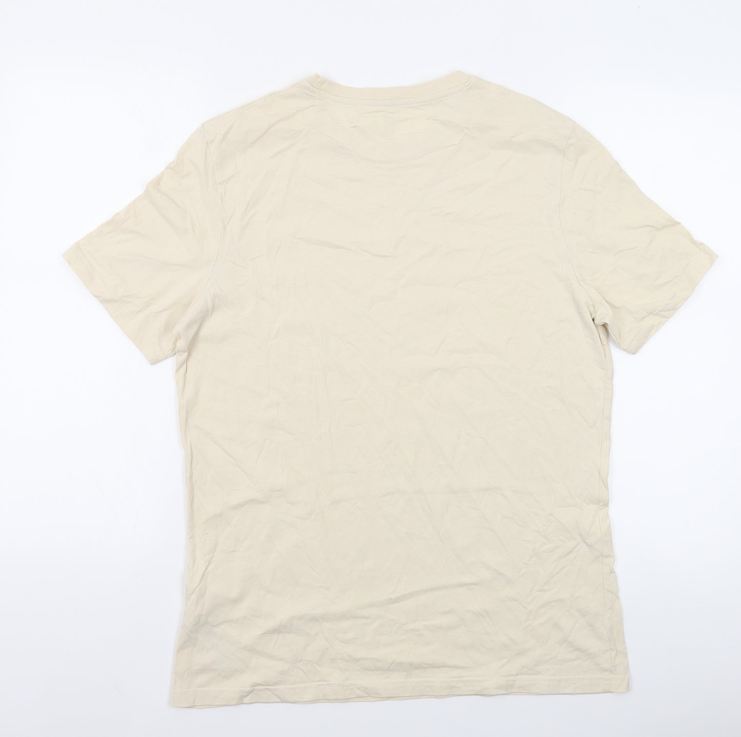 Marks and Spencer Mens Beige Cotton T-Shirt Size L Crew Neck