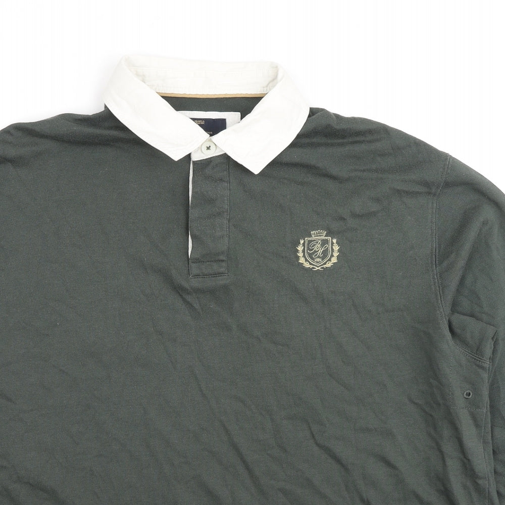 Marks and Spencer Mens Green Cotton Polo Size M Collared Pullover