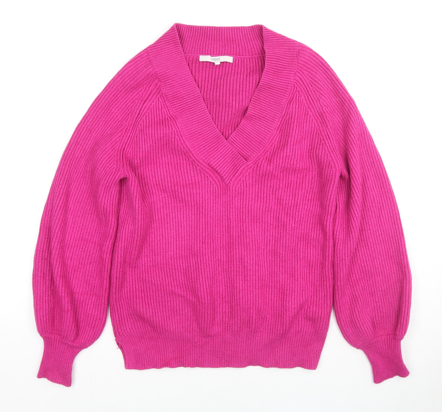 NEXT Womens Pink V-Neck Viscose Pullover Jumper Size S