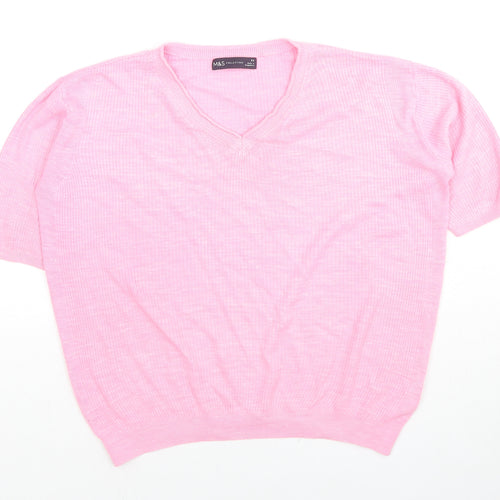 Marks and Spencer Womens Pink Acrylic Jersey T-Shirt Size XS Round Neck