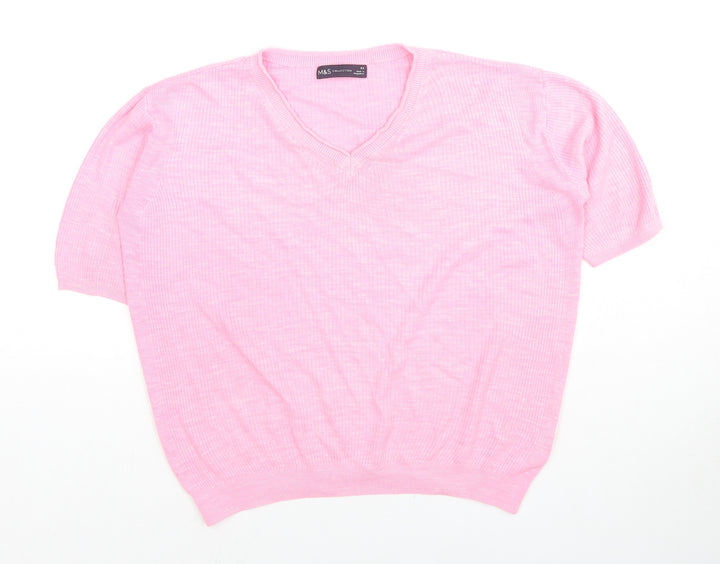 Marks and Spencer Womens Pink Acrylic Jersey T-Shirt Size XS Round Neck