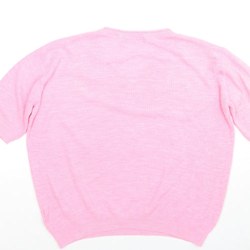 Marks and Spencer Womens Pink Acrylic Jersey T-Shirt Size XS Round Neck