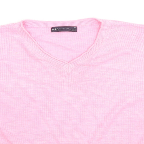 Marks and Spencer Womens Pink Acrylic Jersey T-Shirt Size XS Round Neck