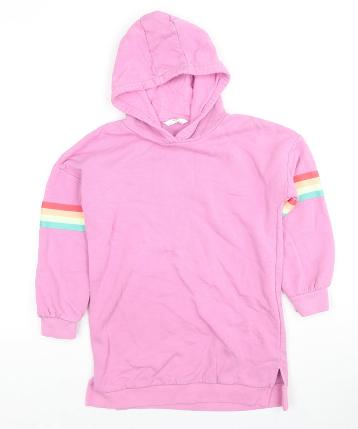 Marks and Spencer Girls Pink Cotton Pullover Hoodie Size 9-10 Years Pullover - Rainbow Detail