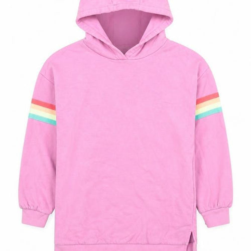 Marks and Spencer Girls Pink Cotton Pullover Hoodie Size 9-10 Years Pullover - Rainbow Detail