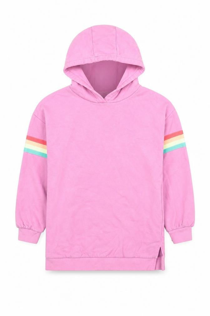 Marks and Spencer Girls Pink Cotton Pullover Hoodie Size 9-10 Years Pullover - Rainbow Detail