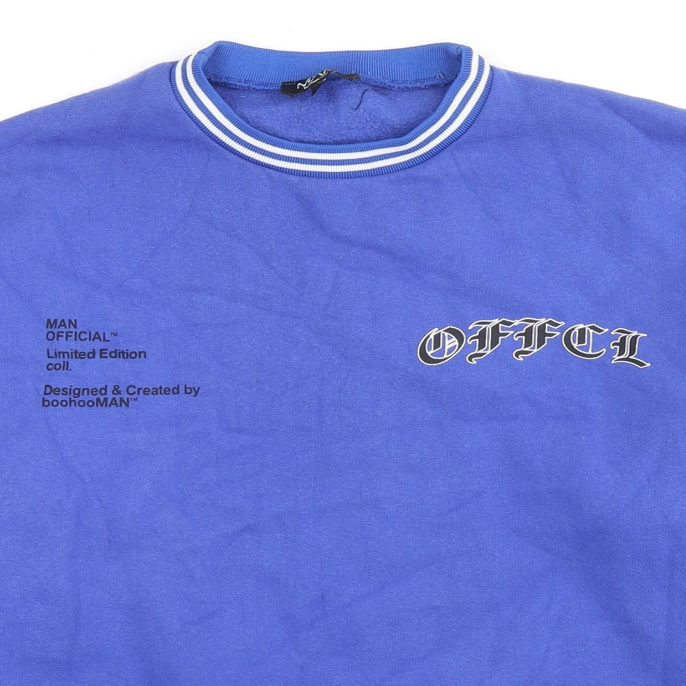 Boohoo Mens Blue Cotton Pullover Sweatshirt Size S - MAN Official Logo