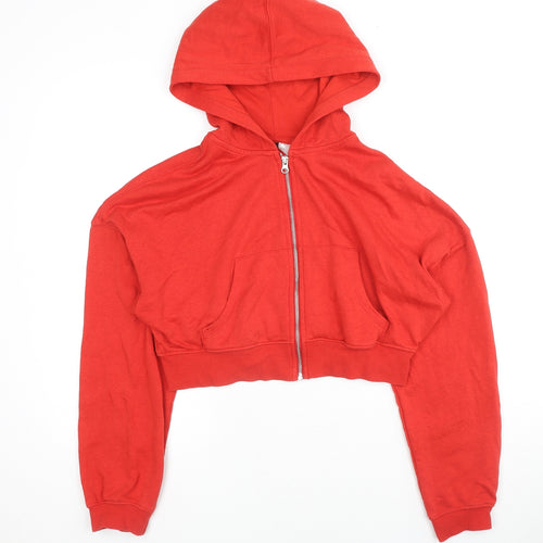 H&M Womens Red Cotton Full Zip Hoodie Size M Pullover - Cropped