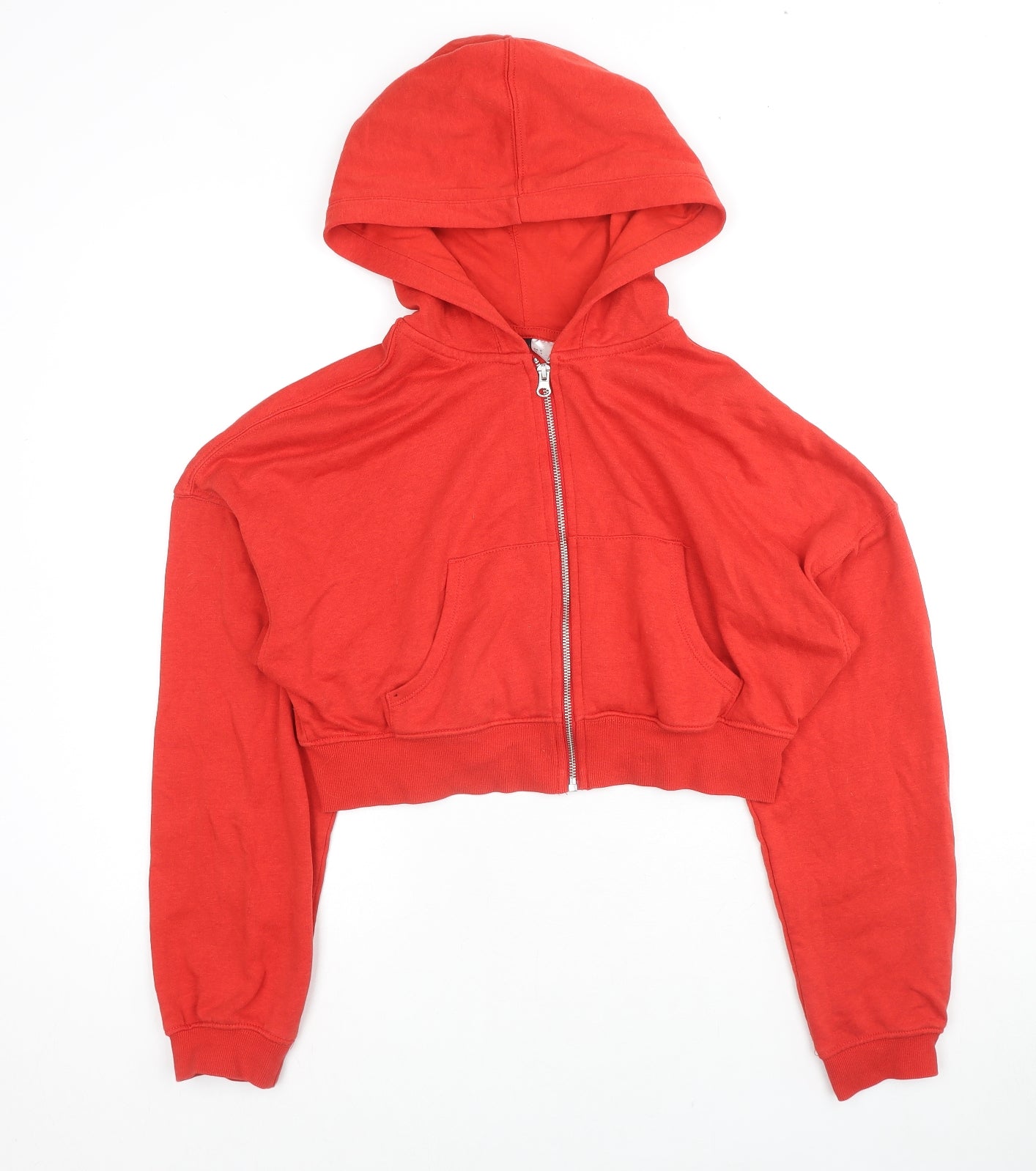 H&M Womens Red Cotton Full Zip Hoodie Size M Pullover - Cropped