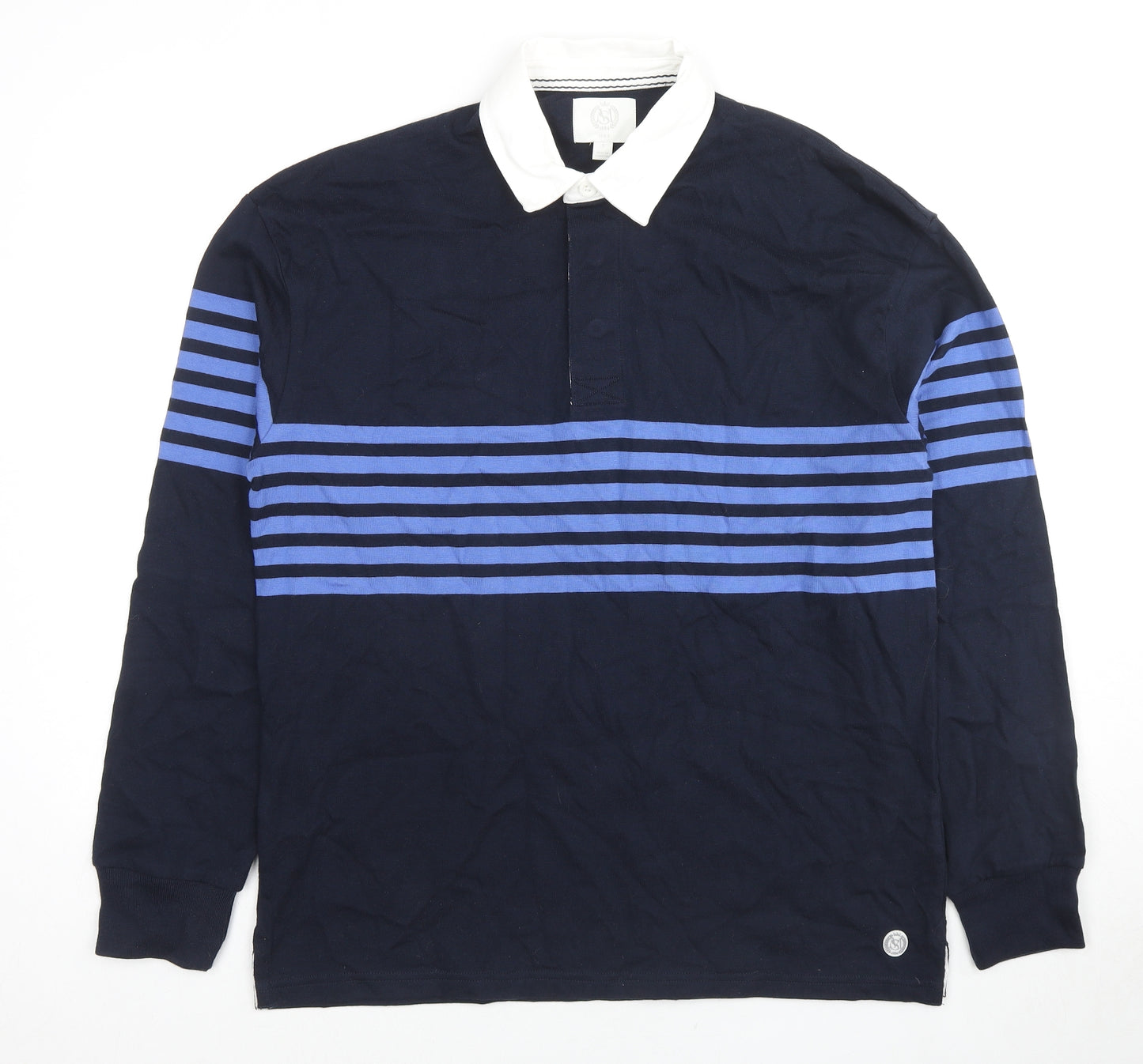 Marks and Spencer Mens Blue Striped Cotton Polo Size S Collared Pullover