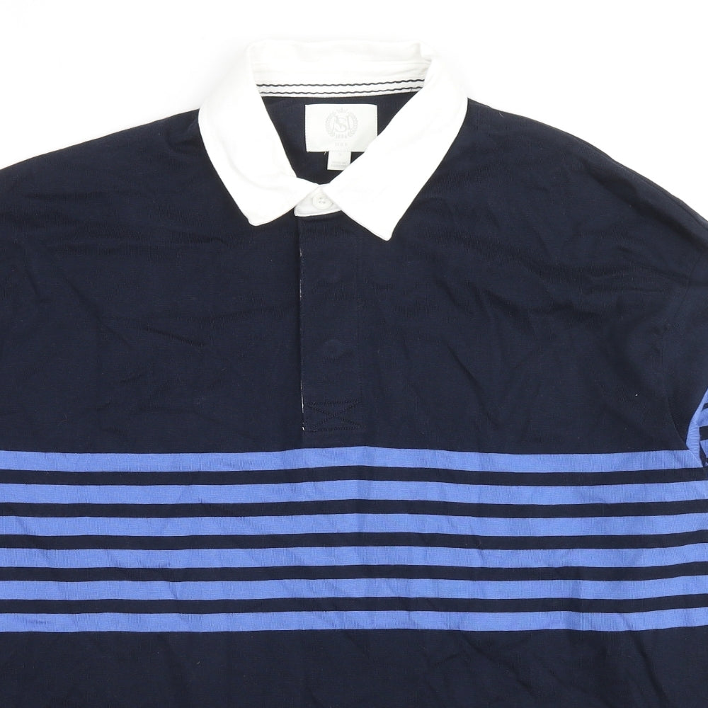 Marks and Spencer Mens Blue Striped Cotton Polo Size S Collared Pullover